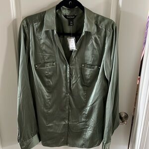 WHBM- Olive Utility Military style jacket w/ ruffles & crystals Size XL